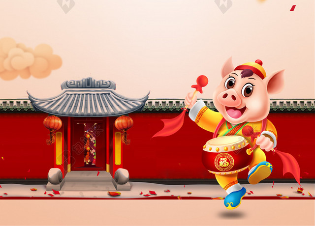 简约2019猪年新年小年背景素材