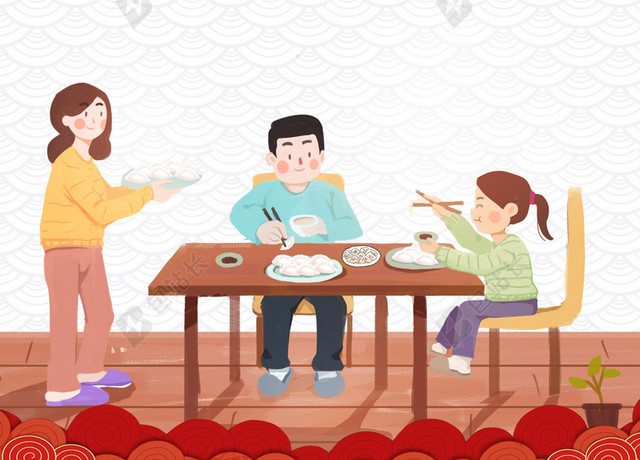 卡通温馨团聚冬至新年背景