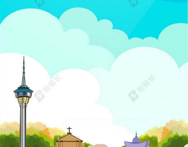卡通景点澳门回归纪念日宣传背景