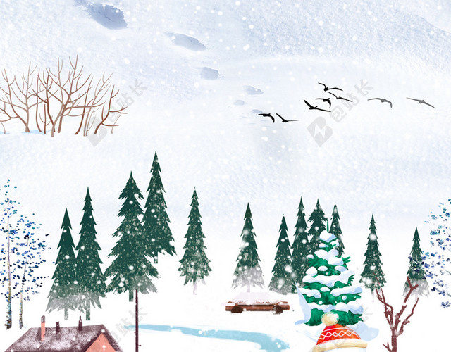创意卡通冬日雪景大雪小雪节气背景