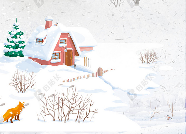 卡通清新大雪冬日雪景小雪节气背景
