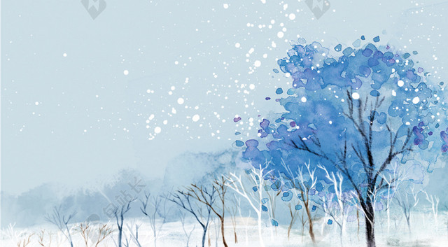 水彩绘画冬季二十四节气大雪小雪背景