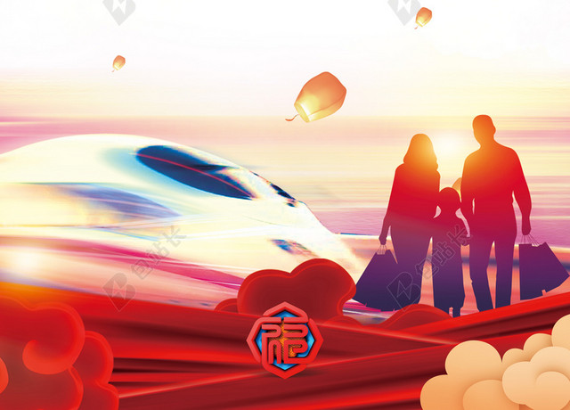 炫彩简约2019猪年新年春运平安春运海报背景素材