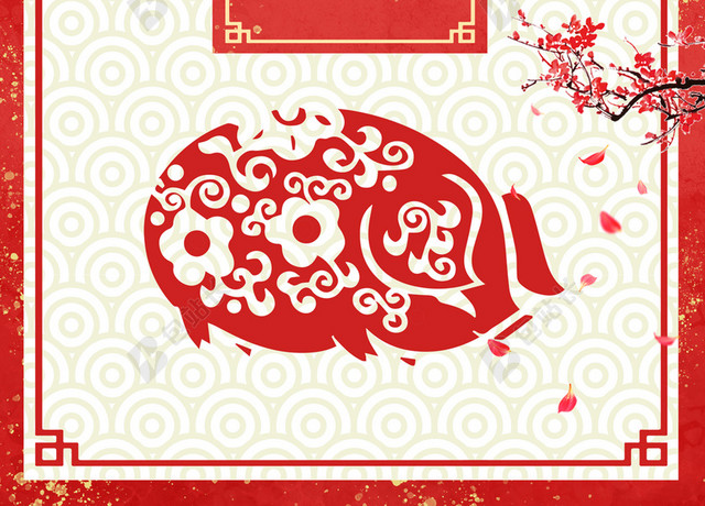 红色纹理喜庆2019猪年过年新年海报背景