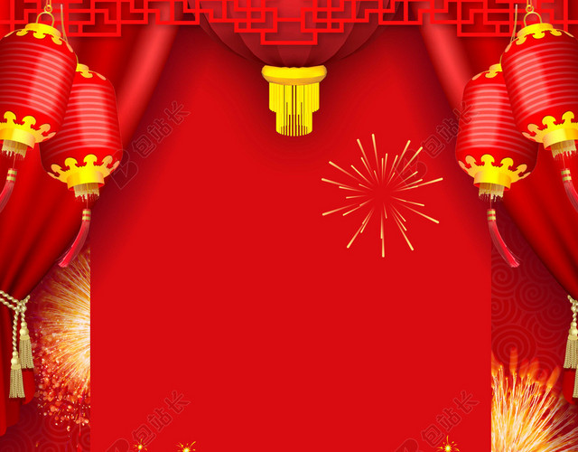 手绘卡通红色喜庆2019猪年除夕夜新年过年年夜饭背景素材