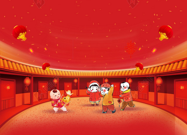 中国风喜庆2019新年猪年过年庆祝节日红色海报背景