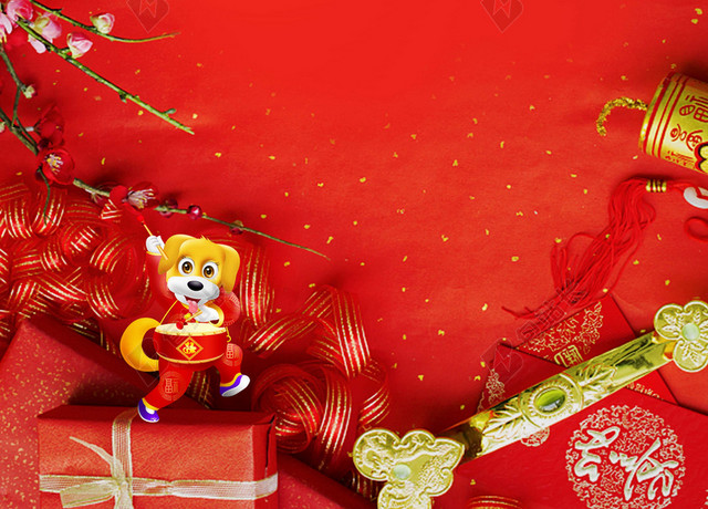 中国风喜庆2019新年猪年过年红色海报展板背景