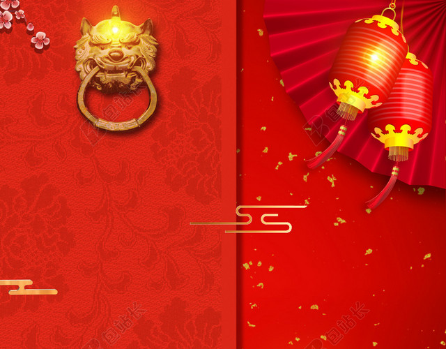 红色纹理开门设计花卉2019猪年新年开工大吉喜庆海报