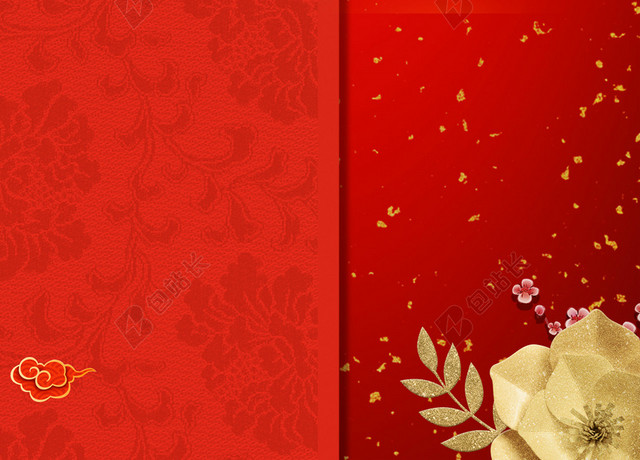 红色纹理开门设计花卉2019猪年新年开工大吉喜庆海报