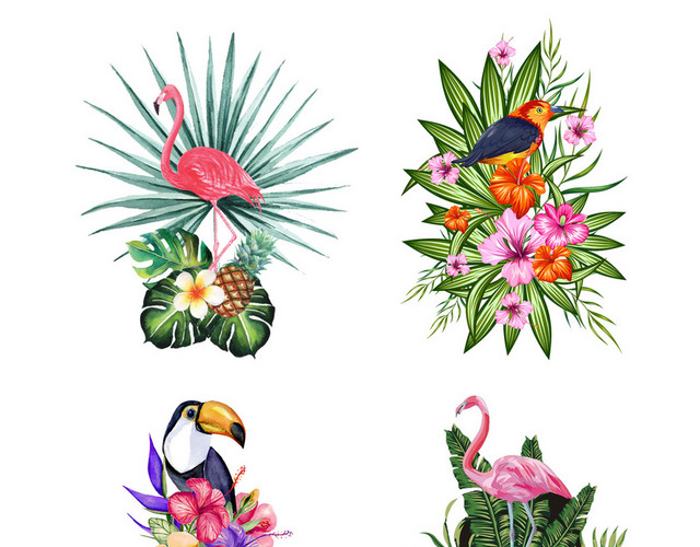树叶花草小鸟