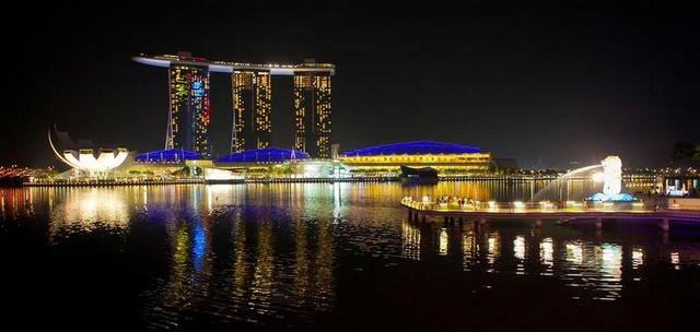 新加坡城市建筑美丽夜景背景图片