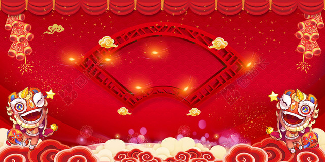 新春大吉红色喜庆2019猪年新年元宵节晚会舞台海报背景