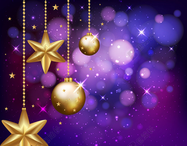 平安夜圣诞紫色星空五角星铃铛圣诞节海报背景