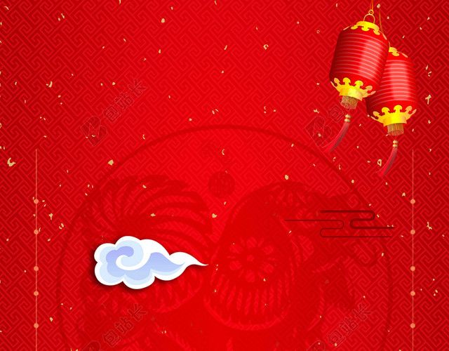 中国风新年喜庆红色背景大气迎战猪年迎战2019海报背景素材
