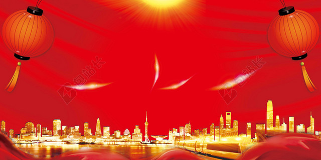 金色城市新年喜庆红色背景迎战猪年迎战2019背景素材