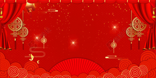 中国风舞台2019猪年会议新年舞台海报红色背景素材