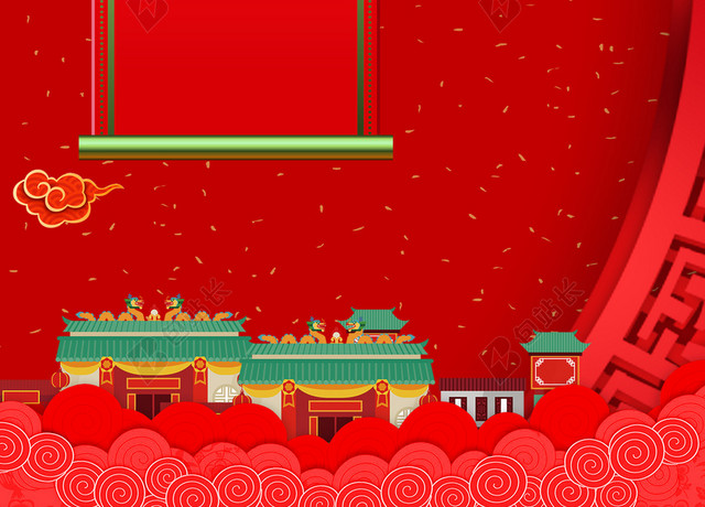 红色喜庆2019新年猪年吉祥贺词贺岁海报背景