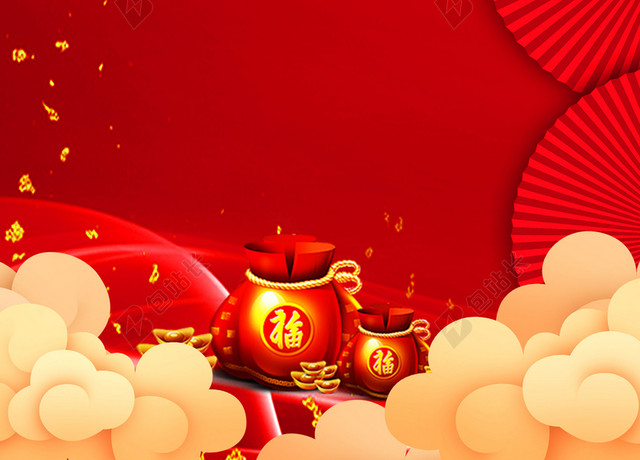 福星高照红色喜庆2019新年猪年吉祥贺词贺岁海报背景