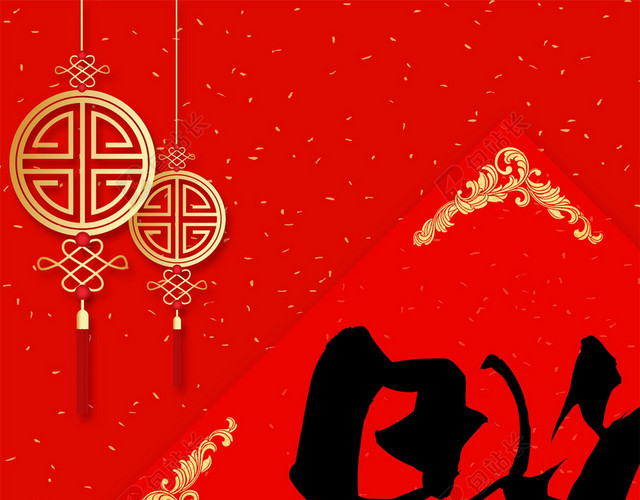 红色喜庆2019猪年福到新年背景设计
