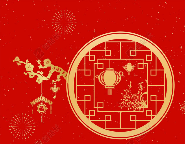 红金色2019猪年新年喜庆烟花海报背景设计