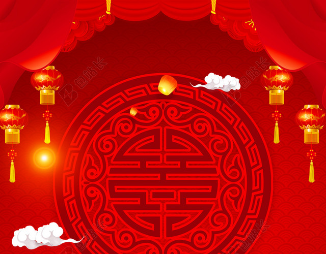 拜年啦红色2019新年猪年春节灯笼海报背景