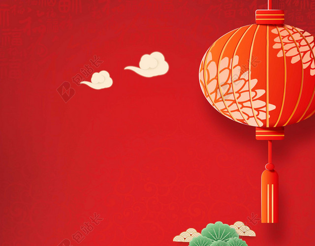 中国红卡通手绘2019猪年新年小年海报红色喜庆背景素材