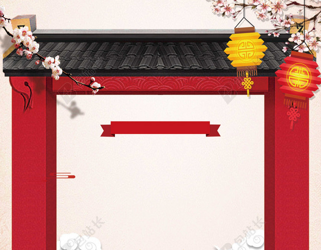 手绘神仙卡通插画2019猪年新年小年海报红色背景素材