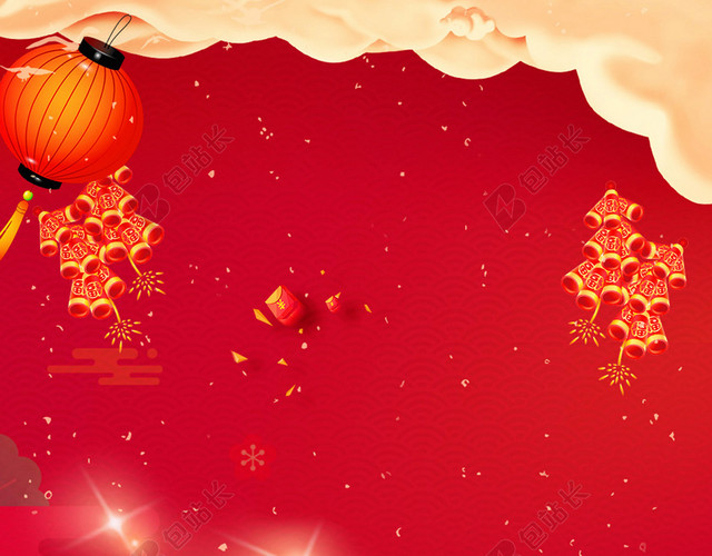 大气红色灯笼炮竹2019猪年新年小年海报红色背景素材