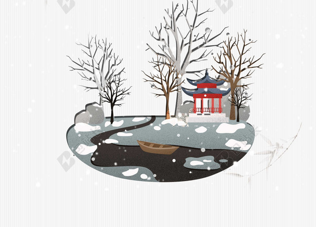 手绘清新插画小寒大寒下雪冬季海报灰色背景素材