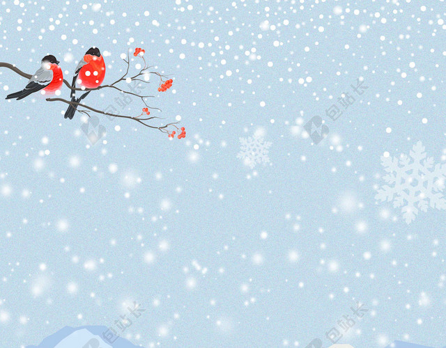 手绘雪人卡通插画小寒大寒下雪海报背景素材
