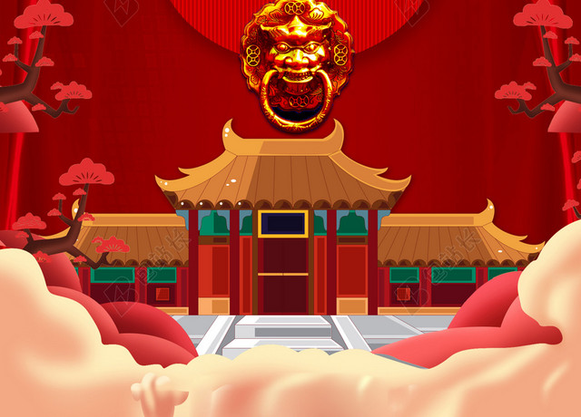 感恩钜惠红色喜庆2019新年猪年开门红海报背景