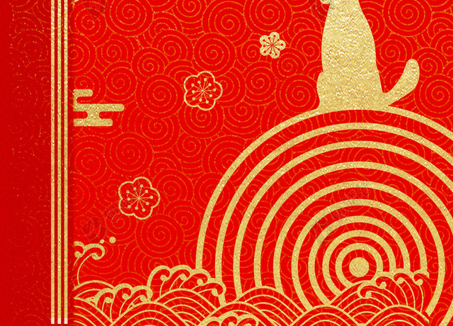 红底金花2019新年猪年春节红色喜庆背景海报