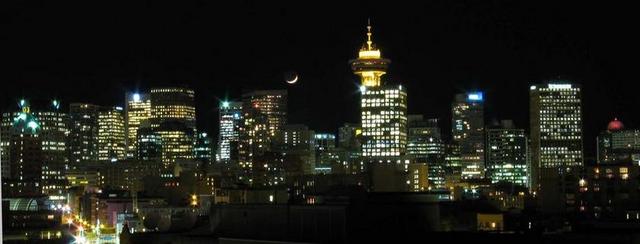 温哥华 夜 天际线 加拿大 建设 光 黑暗 发光 景观 灯