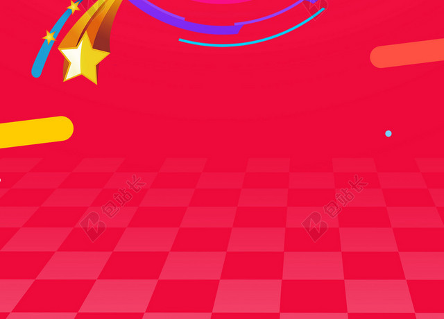爆炸星星绚丽周年庆典红色海报背景