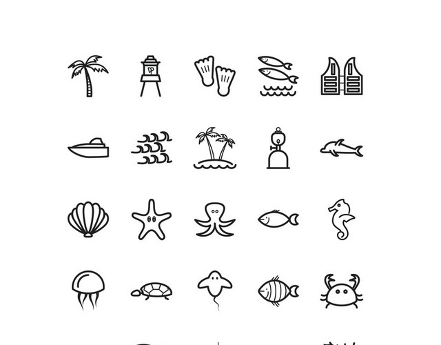 海洋航行海洋生物卡通矢量图标