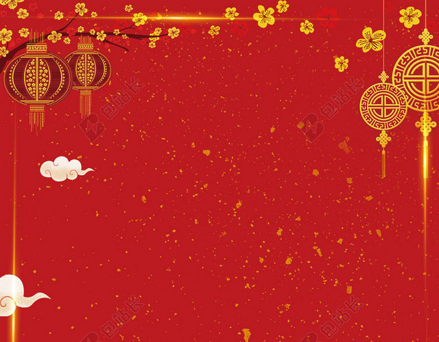 红色狮子中国风灯笼祥云2019开工大开业大吉新年猪年海报背景
