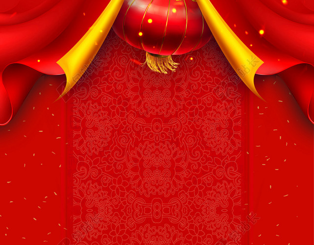 中国风灯笼布帘灯笼插画动物2019开工大吉开业大吉新年猪年海报背景