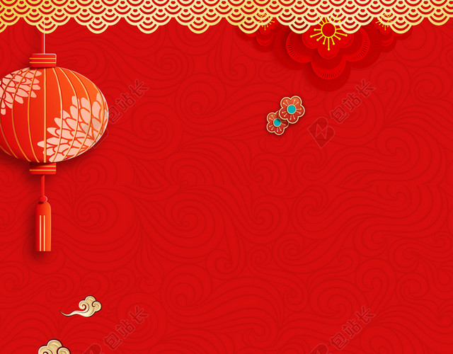 红色中国风花卉灯笼2019开工大吉开业大吉新年猪年海报背景