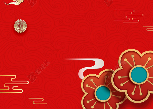 红色中国风花卉灯笼2019开工大吉开业大吉新年猪年海报背景