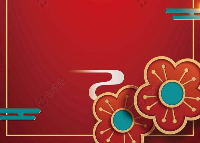 红色中国结简约线条2019开业大吉新年猪年海报背景开工大吉