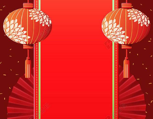 中国风灯笼扇子祥云斑点纹理2019开工大吉开业大吉新年猪年海报背景