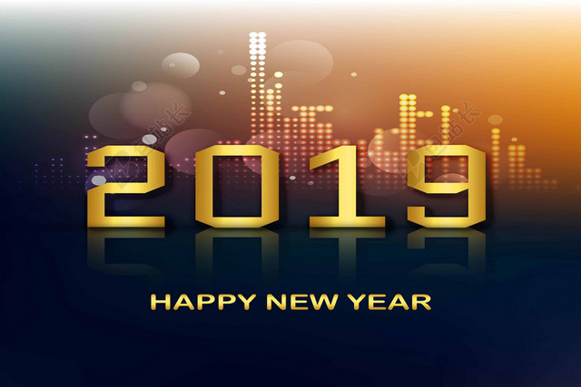 大气金色字母数字光斑2019猪年新年海报背景