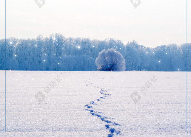 喜鹊脚印远方雪大寒冬天冬季大雪小雪下雪小寒米色背景海报