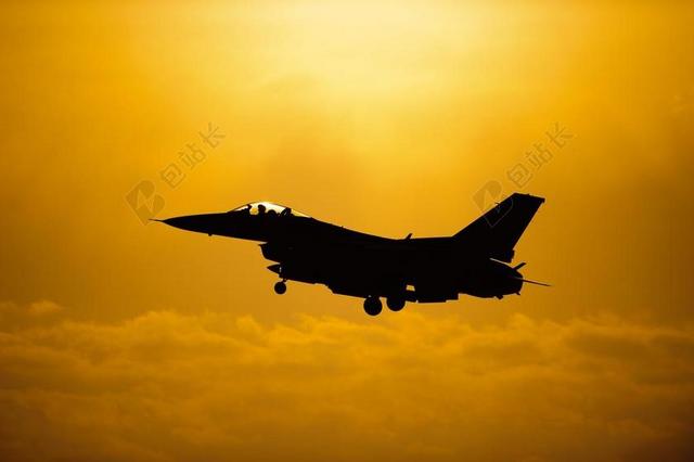 军事喷气式飞机 飞行 侧影 太阳 天空 F 16 战斗机 飞机