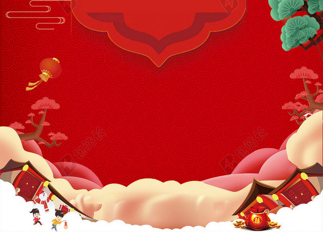 年末促销红色背景2019新年猪年喜庆海报背景