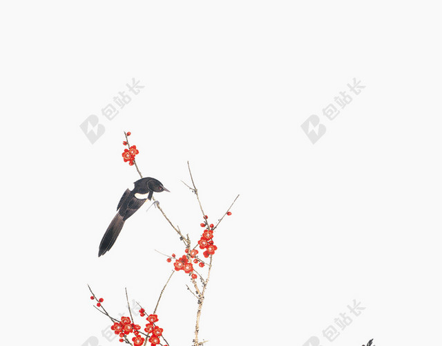 红围墙枝头喜鹊腊八节春节传统节日习俗水白色海报背景