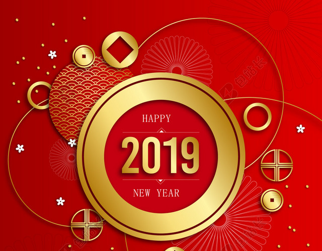 新年喜庆2019红色背景海报背景素材
