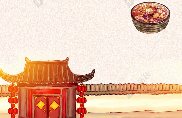 手绘清新插画腊八节春节习俗传统节日海报背景素材