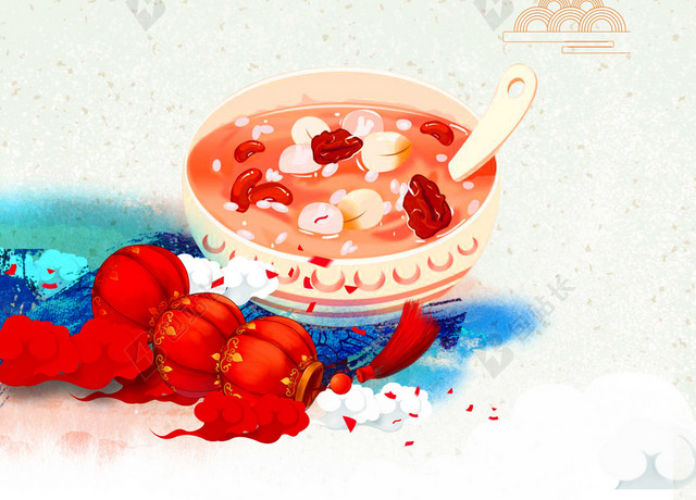 手绘腊八粥插画腊八节春节传统节日习俗海报背景素材