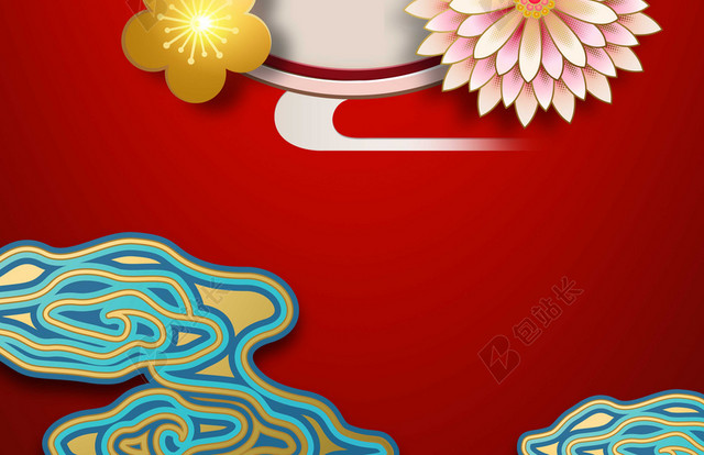 花朵红色背景2019猪年新年元宵节快乐海报背景素材